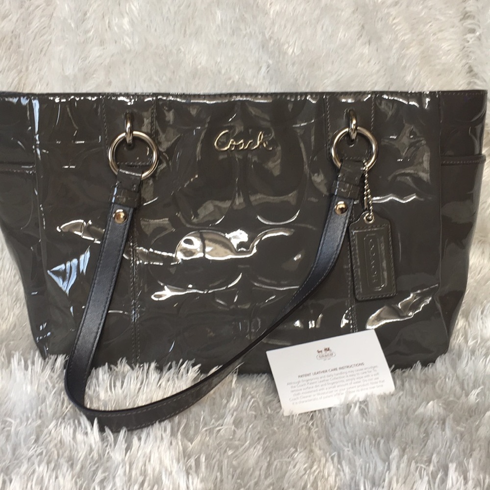 Coach Gray Patent Leather Tote Handbag